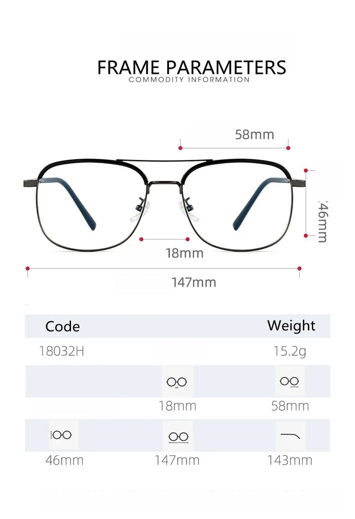 Kocolior Unisex Full Rim Square Double Bridge Alloy Reading Glasses 18032 Reading Glasses Kocolior
