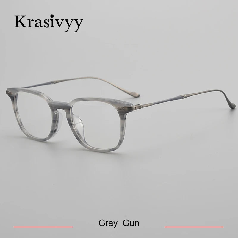 Krasivyy Unisex Full Rim Square Acetate Titanium Eyeglasses 65888 Full Rim Krasivyy Gray Gun