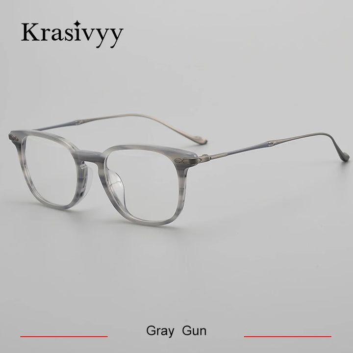 Krasivyy Unisex Full Rim Square Acetate Titanium Eyeglasses 65888 Full Rim Krasivyy Gray Gun