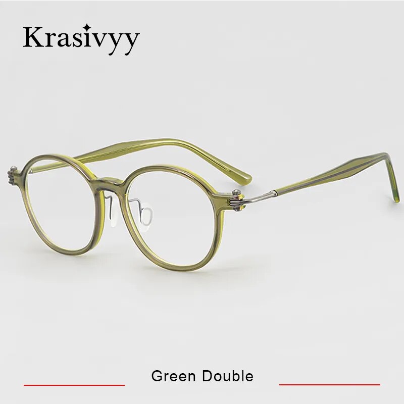 Krasivyy Men's Full Rim Round Acetate Titanium Eyeglasses Rlt5883 Full Rim Krasivyy Green Double CN 
