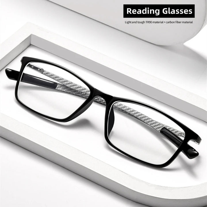 Kocolior Unisex Full Rim Square Carbon Fibre Tr 90 Hyperopic Reading Glasses 0017 Reading Glasses Kocolior   