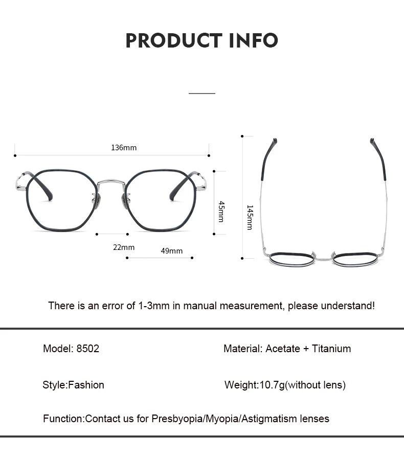 Aimee Men's Full Rim Polygon Round Titanium Acetate Eyeglasses 8502 Full Rim Aimee
