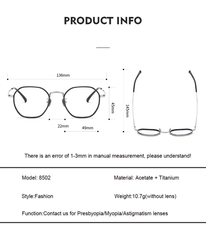 Aimee Men's Full Rim Polygon Round Titanium Acetate Eyeglasses 8502 Full Rim Aimee