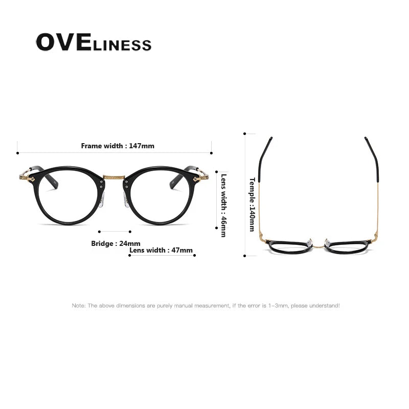 Oveliness Unisex Full Rim Round Acetate Titanium Eyeglasses C805 Full Rim Oveliness
