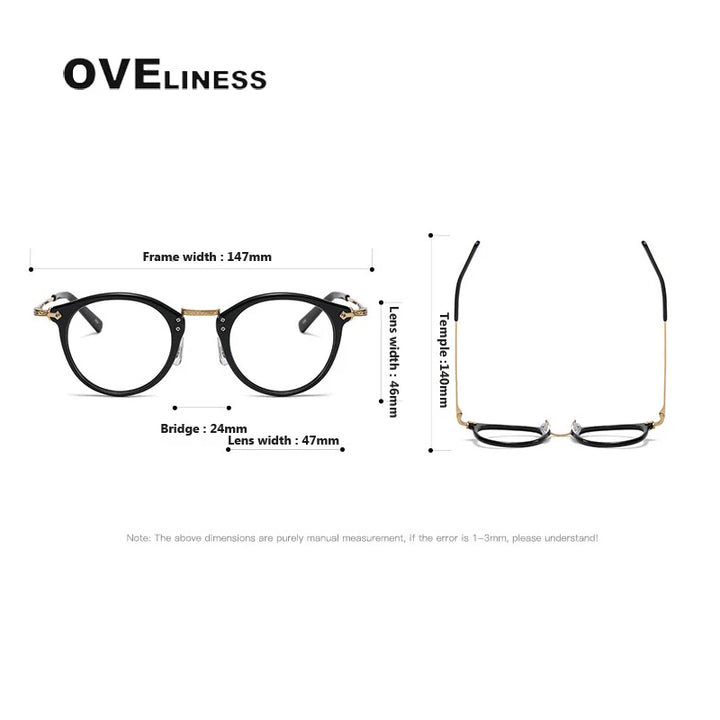 Oveliness Unisex Full Rim Round Acetate Titanium Eyeglasses C805 Full Rim Oveliness