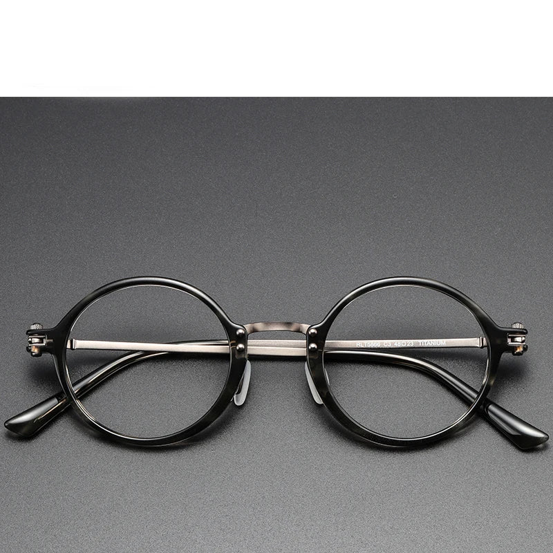 Black Mask Unisex Full Rim Round Titanium Acetate Eyeglasses Rt5866 Full Rim Black Mask Gray Stripes