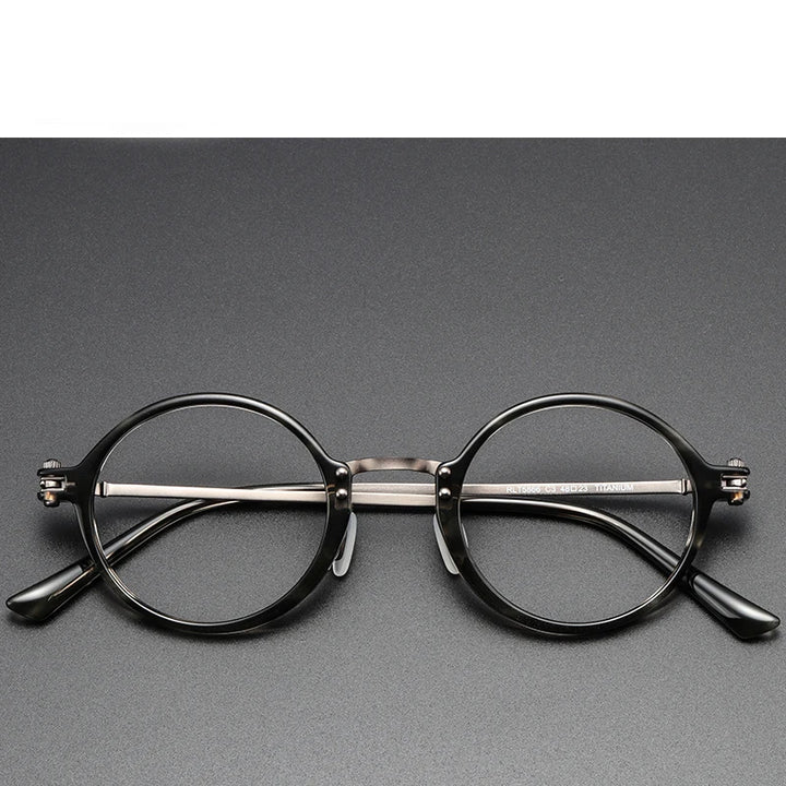 Black Mask Unisex Full Rim Round Titanium Acetate Eyeglasses Rt5866 Full Rim Black Mask Gray Stripes