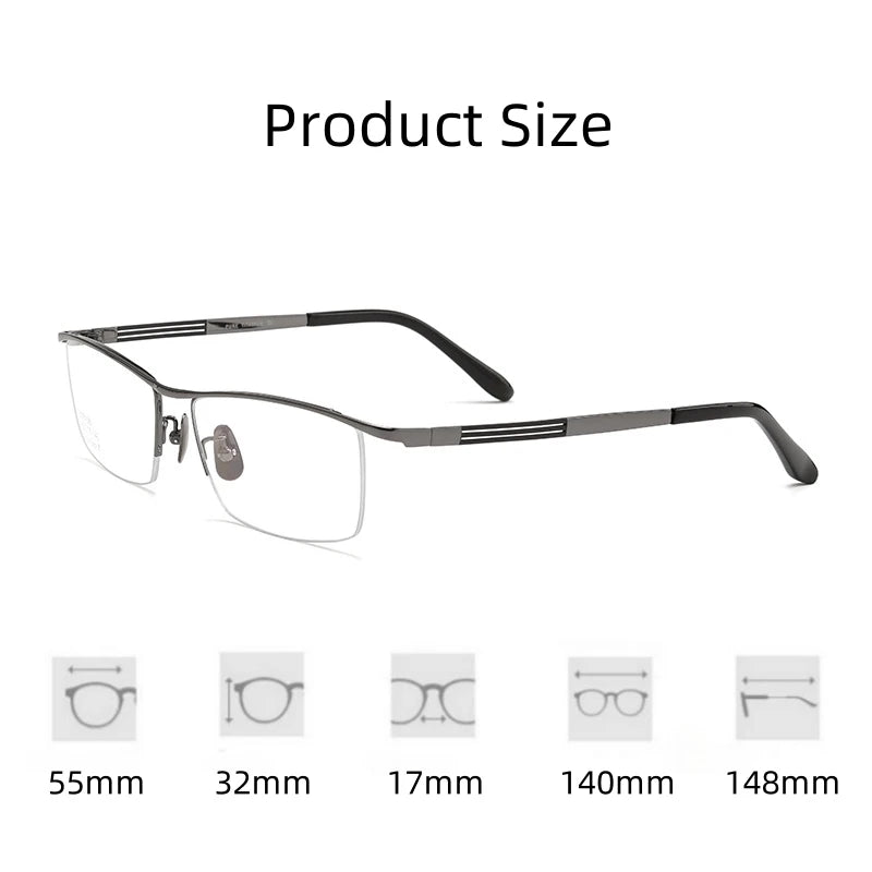 Hdcrafter Unisex Semi Rim Square Titanium Eyeglasses 80015 Semi Rim Hdcrafter Eyeglasses