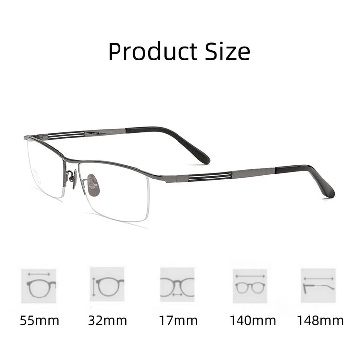 Hdcrafter Unisex Semi Rim Square Titanium Eyeglasses 80015 Semi Rim Hdcrafter Eyeglasses