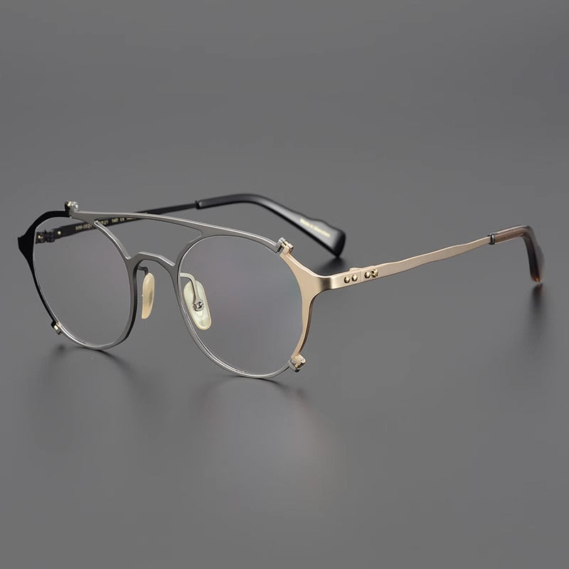 Gatenac Unisex Full Rim Round Double Bridge Titanium Eyeglasses Gxyj1026 Full Rim Gatenac Black Gun
