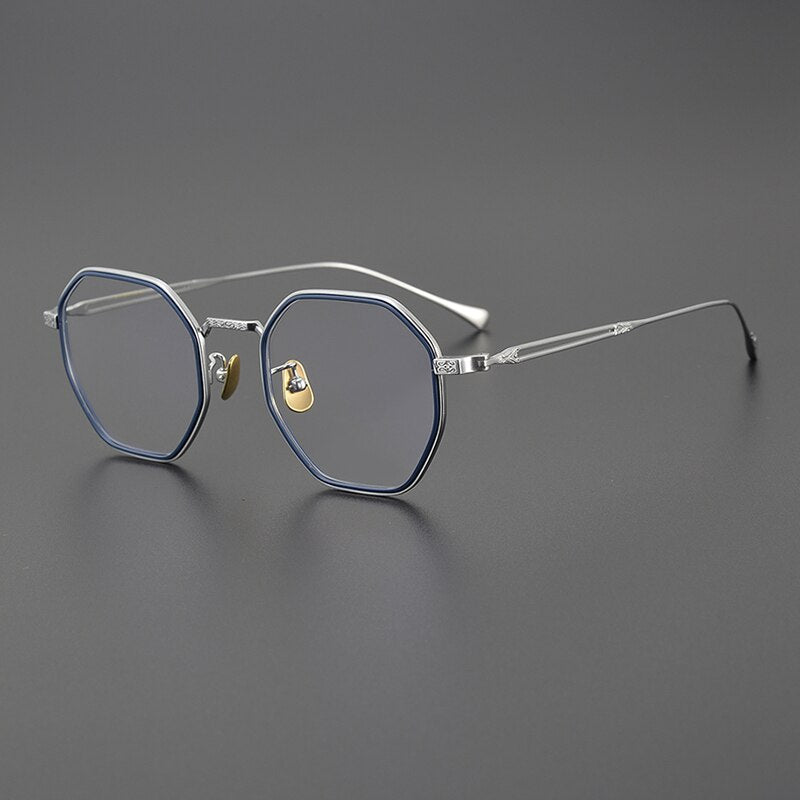 Gatenac Unisex Full Rim Polygon Titanium Eyeglasses Gxyj1124 Full Rim Gatenac Blue Silver