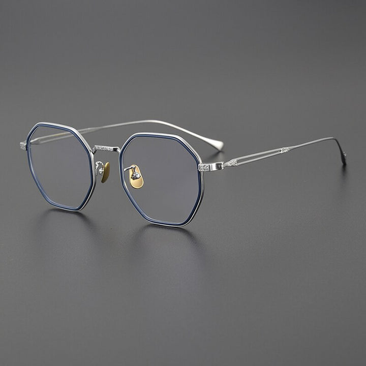 Gatenac Unisex Full Rim Polygon Titanium Eyeglasses Gxyj1124 Full Rim Gatenac Blue Silver