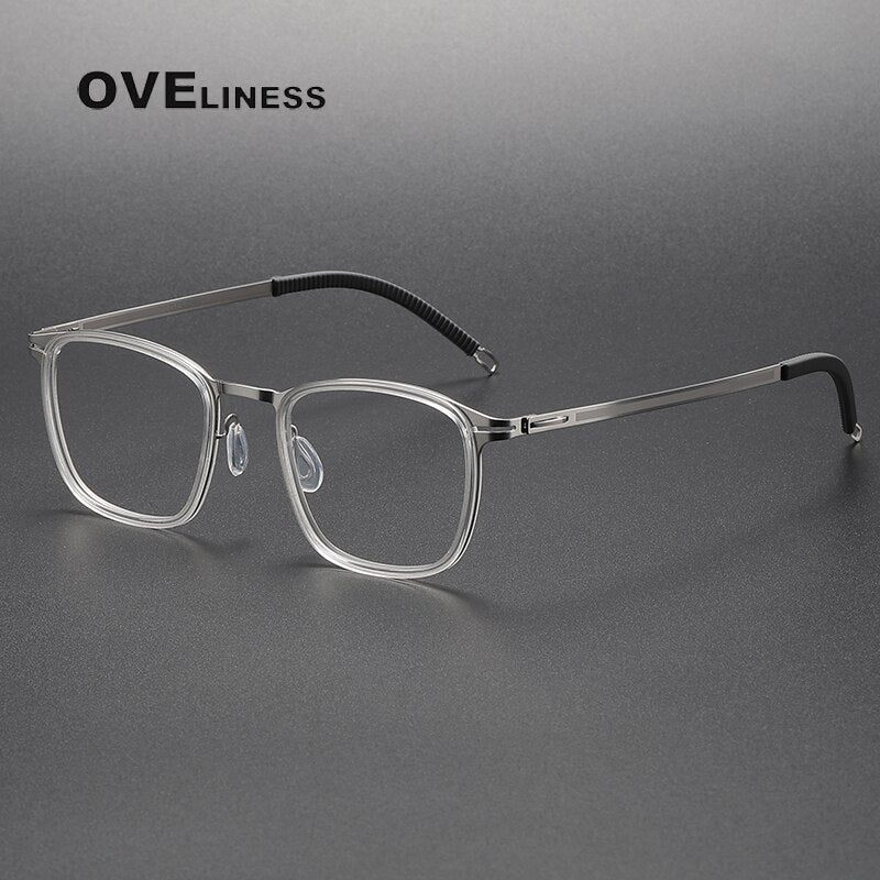Oveliness Unisex Full Rim Square Screwless Titanium Acetate Eyeglasses 8202315 Full Rim Oveliness transparent