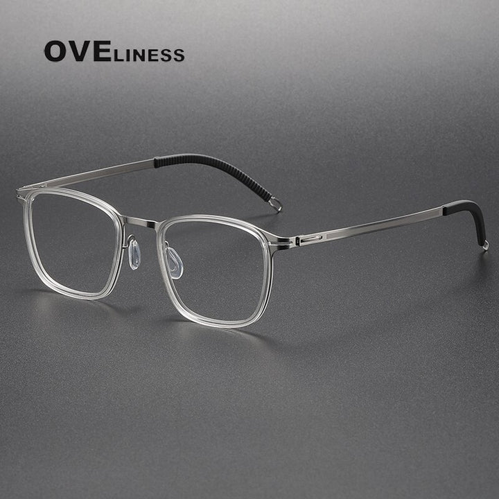 Oveliness Unisex Full Rim Square Screwless Titanium Acetate Eyeglasses 8202315 Full Rim Oveliness transparent