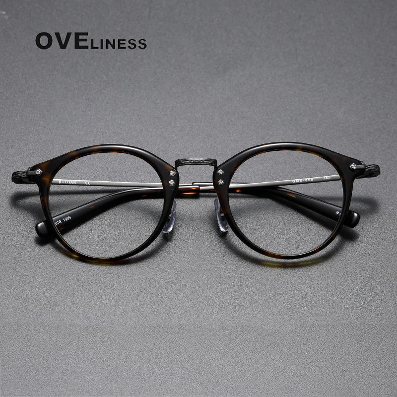 Oveliness Unisex Full Rim Round Acetate Titanium Eyeglasses C805 Full Rim Oveliness