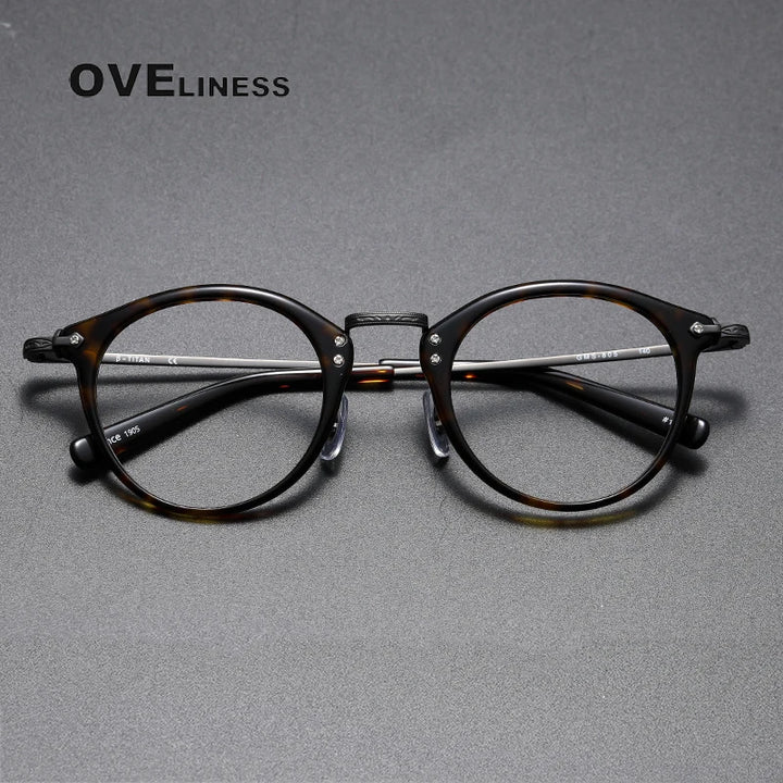 Oveliness Unisex Full Rim Round Acetate Titanium Eyeglasses C805 Full Rim Oveliness