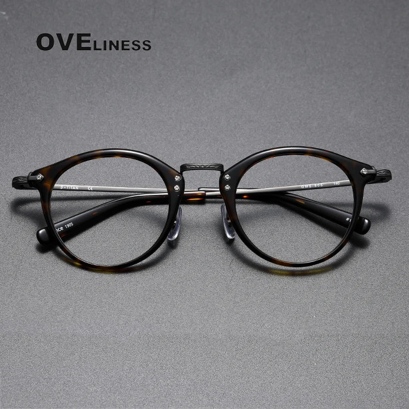 Oveliness Unisex Full Rim Round Acetate Titanium Eyeglasses C805 Full Rim Oveliness   