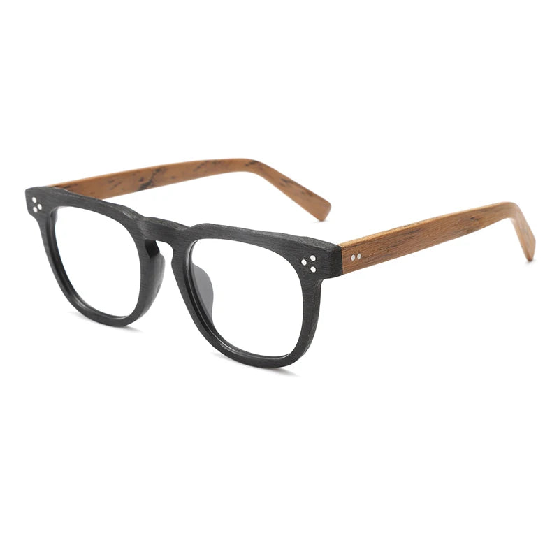 Hdcrafter Unisex Full Rim Square Wood  Eyeglasses 8182 Full Rim Hdcrafter Eyeglasses Black-Brown-C86  
