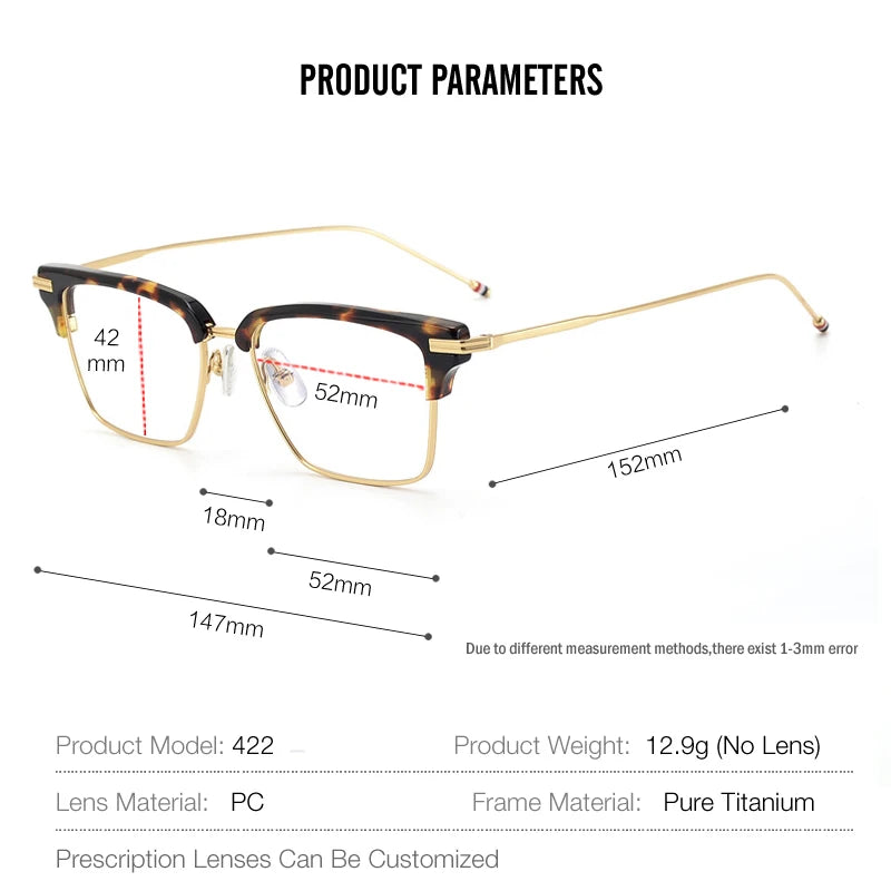 Muzz Men's Full Rim Square Titanium Acetate Eyeglasses 0422 Full Rim Muzz