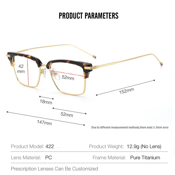 Muzz Men's Full Rim Square Titanium Acetate Eyeglasses 0422 Full Rim Muzz