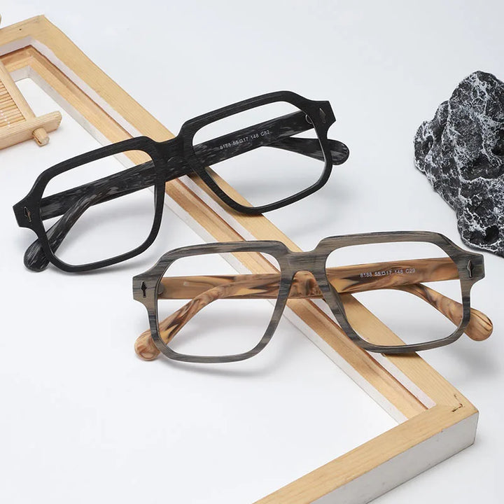 Hdcrafter Unisex Full Rim Square Wood Grain Acetate Eyeglasses 8188 Full Rim Hdcrafter Eyeglasses