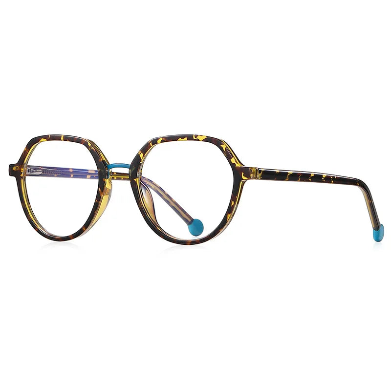 CCspace Unisex Full Rim Flat Top Round Tr 90 Titanium Eyeglasses 57322 Full Rim CCspace Leopard