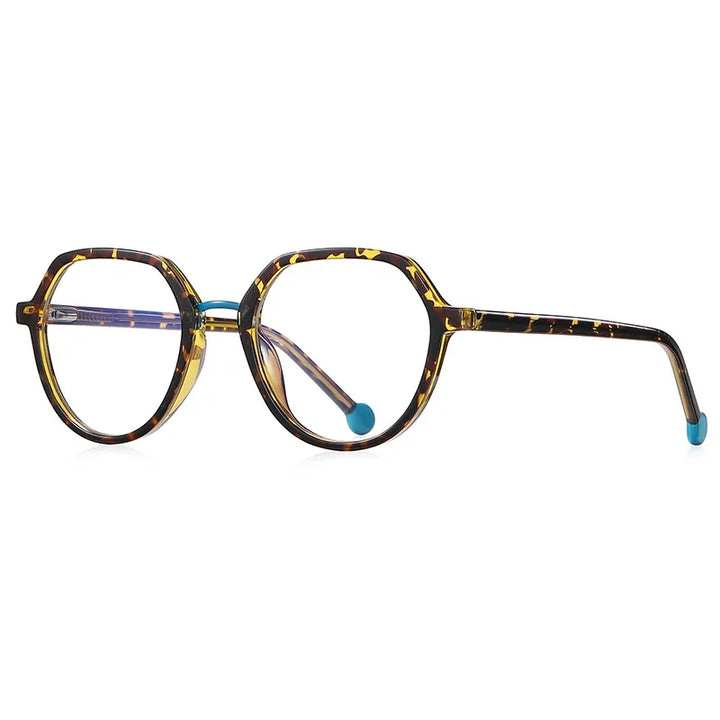 CCspace Unisex Full Rim Flat Top Round Tr 90 Titanium Eyeglasses 57322 Full Rim CCspace Leopard