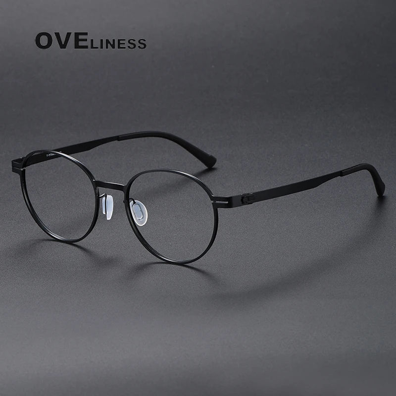 Oveliness Unisex Full Rim Round Screwless Titanium Eyeglasses 80994 Full Rim Oveliness black