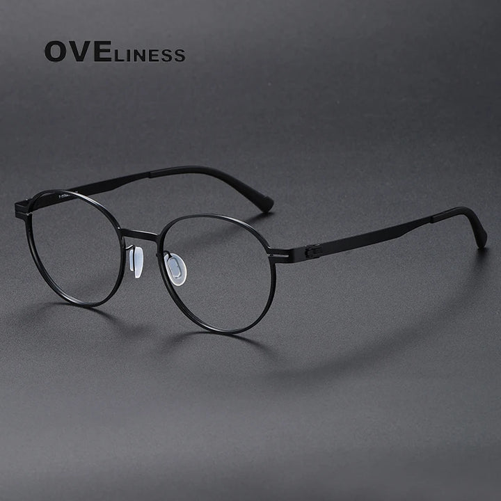 Oveliness Unisex Full Rim Round Screwless Titanium Eyeglasses 80994 Full Rim Oveliness black