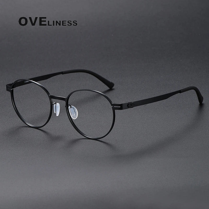 Oveliness Unisex Full Rim Round Screwless Titanium Eyeglasses 80994 Full Rim Oveliness black  