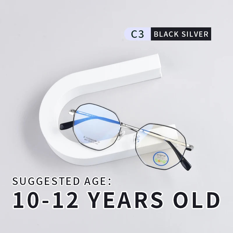 Secg Unisex Youth's Full Rim Polygon Titanium Eyeglasses 0241 Full Rim Secg C3 BLACK SILVER