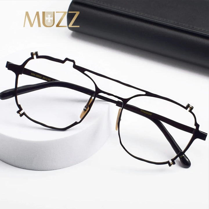 Muzz Unisex Full Rim Double Bridge Round Titanium Eyeglasses 0080 Full Rim Muzz