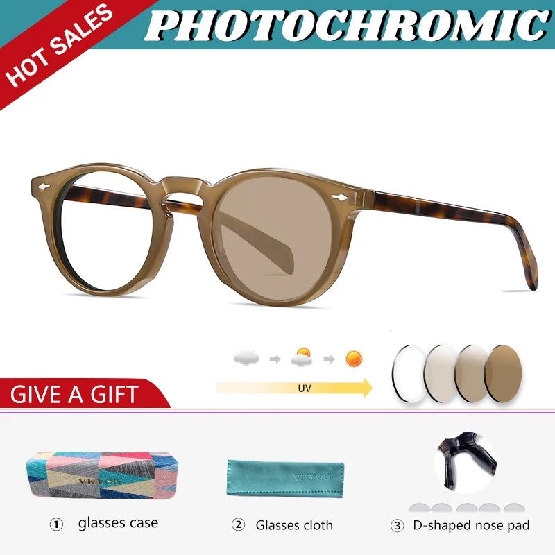 Vicky Unisex Full Rim Round Acetate Myopic Reading Glasses Polarized 31102 Reading Glasses Vicky Prescription custom 31102photochromic-C3