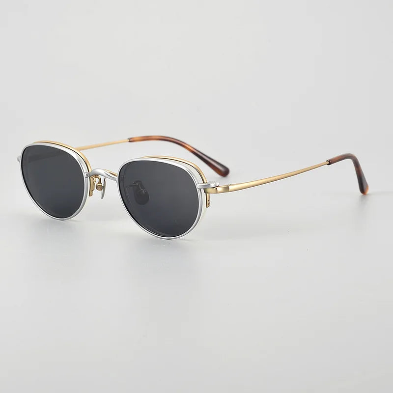 Black Mask Women's Semi Rim Oval Titanium Eyeglasses Clip On Sunglasses Mk47 With Clip Ons Black Mask Gold-Silver Clip