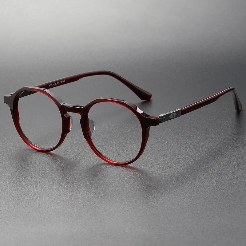 Black Mask Women's Full Rim Polygon Acetate Eyeglasses S9657 Full Rim Black Mask Red