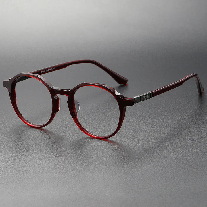 Black Mask Women's Full Rim Polygon Acetate Eyeglasses S9657 Full Rim Black Mask Red