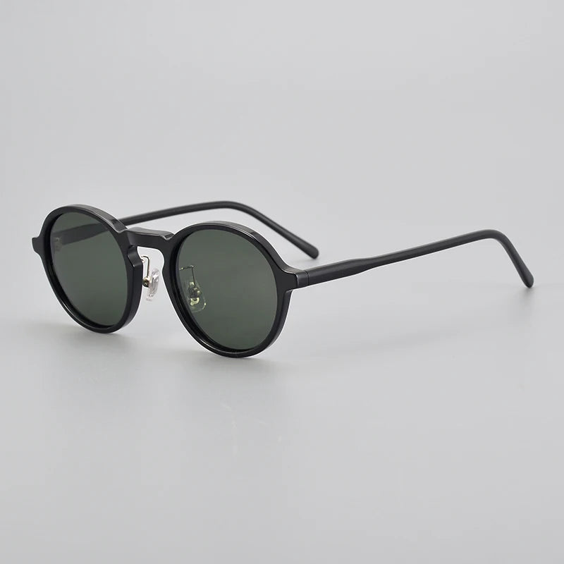 Black Mask Unisex Full Rim Round Acetate Polarized Sunglasses 14543 Full Rim Black Mask Black-Green As Shown