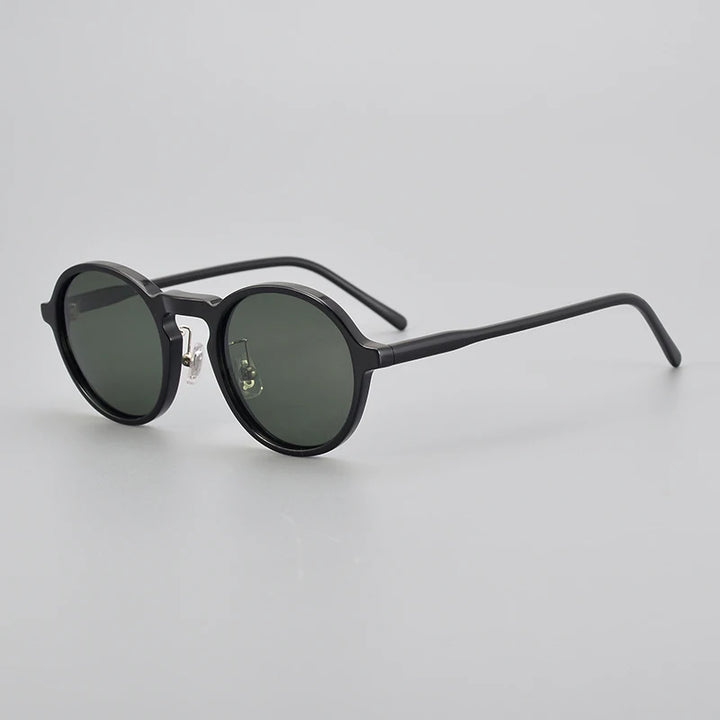 Black Mask Unisex Full Rim Round Acetate Polarized Sunglasses 14543 Full Rim Black Mask Black-Green As Shown