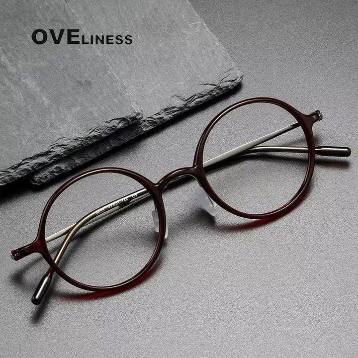 Oveliness Women's Full Rim Round Acetate Titanium Eyeglasses 88635 Full Rim Oveliness