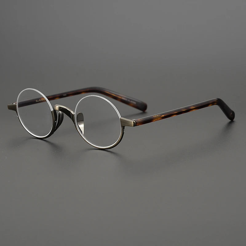 Black Mask Unisex Semi Rim Titanium Small Round Eyeglasses N80 Semi Rim Black Mask Tortoise-Bronze