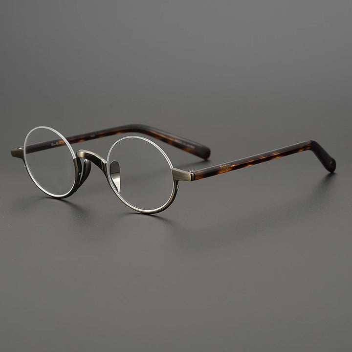 Black Mask Unisex Semi Rim Titanium Small Round Eyeglasses N80 Semi Rim Black Mask Tortoise-Bronze