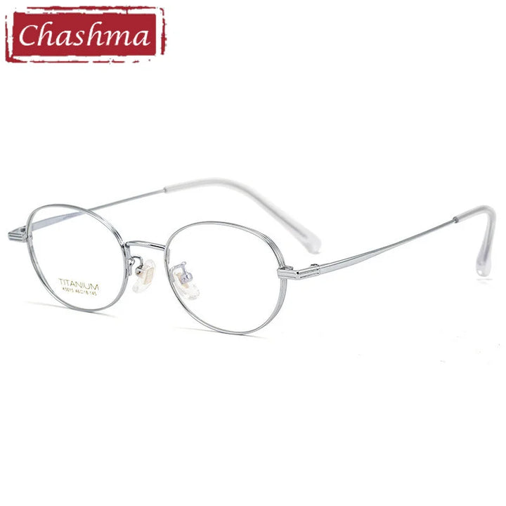 Chashma Ottica Unisex Full Rim Small Round Titanium Eyeglasses 5015 Full Rim Chashma Ottica Silver  