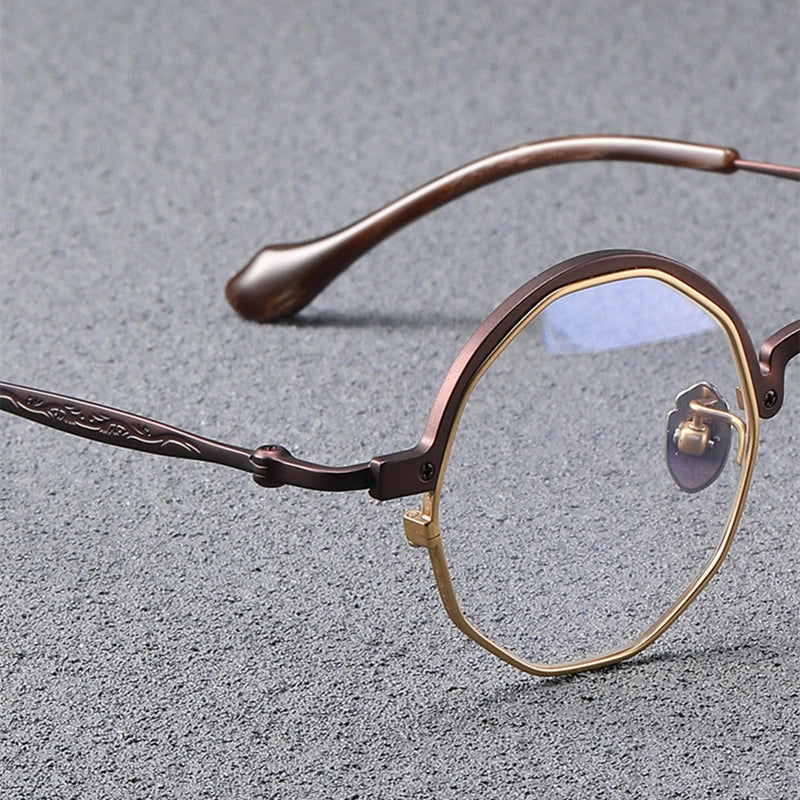 Black Mask Unisex Full Rim Irregular Round Titanium Eyeglasses T6067 Full Rim Black Mask