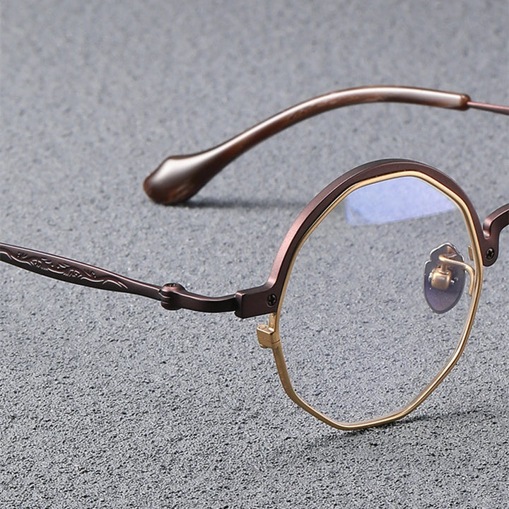 Black Mask Unisex Full Rim Irregular Round Titanium Eyeglasses T6067 Full Rim Black Mask