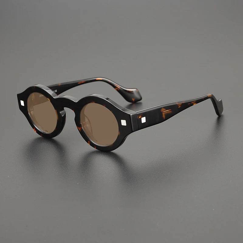 Gatenac Unisex Full Rim Round Acetate Polarized Sunglasses M003 Sunglasses Gatenac Tortoiseshell Brown  