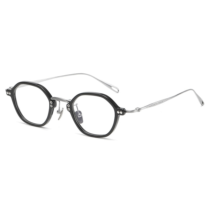 Gatenac Unisex Full Rim Round Titanium Acetate Eyeglasses Gxyj1090 Full Rim Gatenac Black