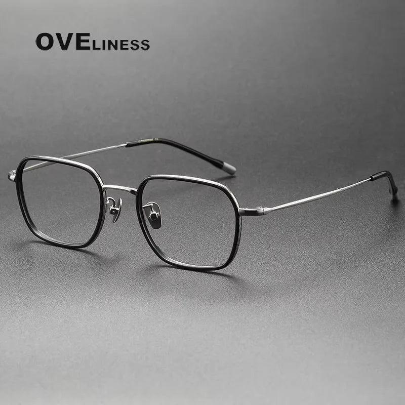 Oveliness Women's Full Rim Square Acetate Titanium Eyeglasses 88508 Full Rim Oveliness black gun