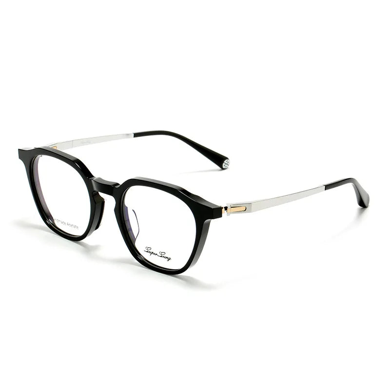 Nobler Unisex Full Rim Flat Top Polygon Acetate Titanium Eyeglasses 841060 Full Rim Nobler C1