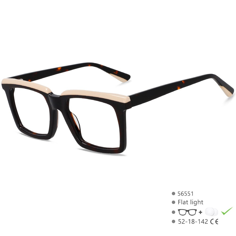 CCspace Unisex Full Rim Flat Top Square Acetate Eyeglasses 56551 Full Rim CCspace C3PinkLeopard