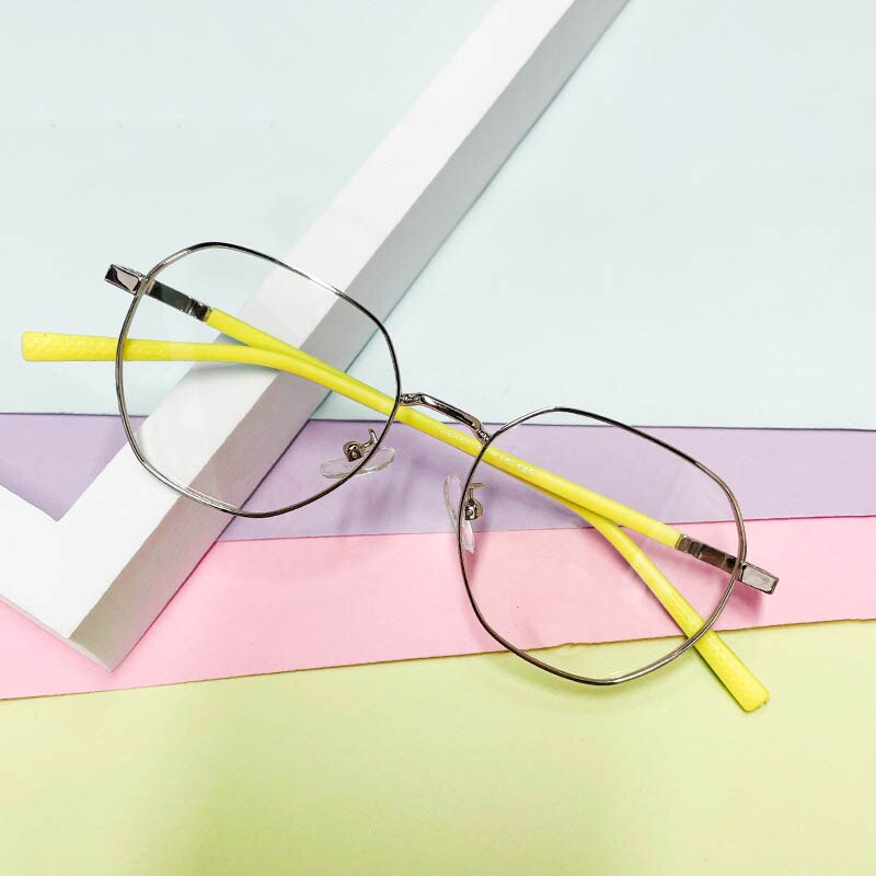 CCspace Unisex Youth Full Rim Polygon Alloy Eyeglasses 56567 Full Rim CCspace C6BrightSilver